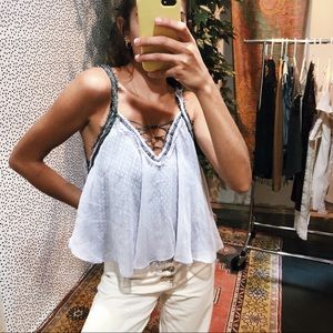Free People Lavender Lace Up Mesh Tank xs